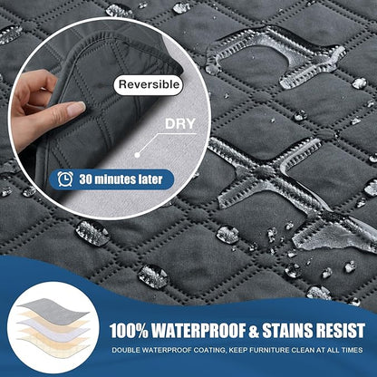 TAOCOCO 100% Waterproof Recliner Covers, Recliner Sofa Covers with Leg Straps, Reversible Recliner Couch Cover for Reclining Chair, Washable Couch Protector for Pets Kids(1 Seater 22", Dark Gray)