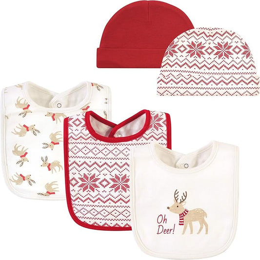 Hudson Baby Unisex BabyCotton Bib and Headband or Caps Set