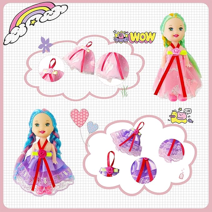 10 Sets of 4-Inch Mini Girl Dolls with Handmade Clothes