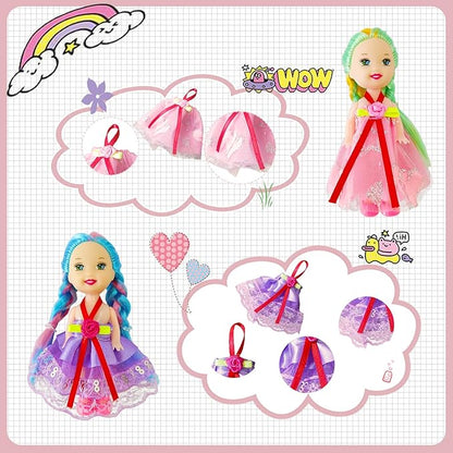 10 Sets of 4-Inch Mini Girl Dolls with Handmade Clothes