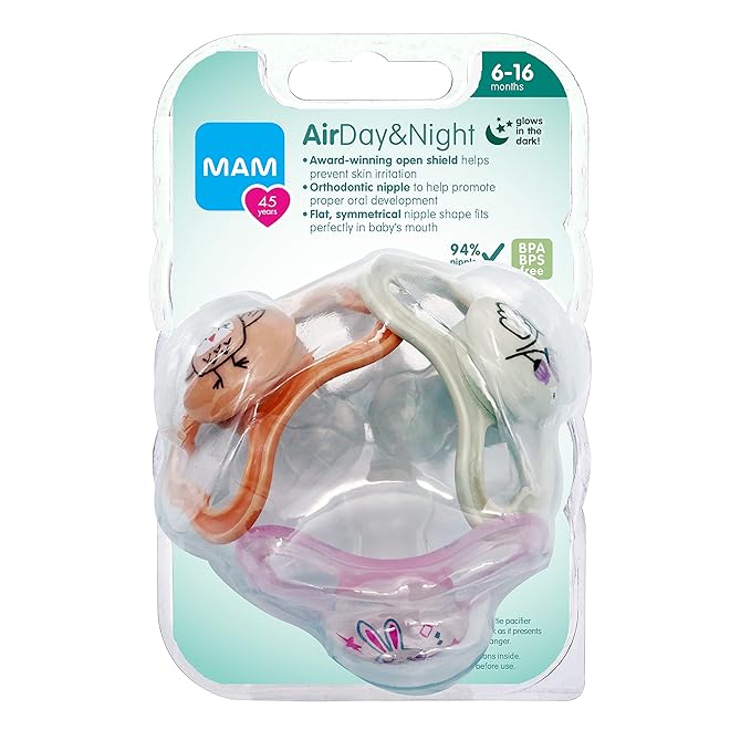 MAM Air Night & Day Baby Pacifier, for Sensitive Skin 6-16 Months, 3 Count 1)