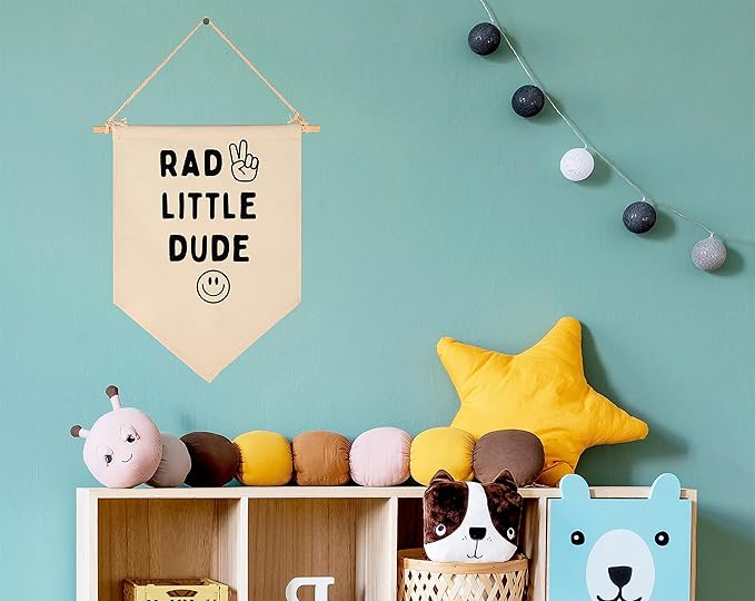 Rad Little Dude - Smiley Peace Sign -Flag Decor Gifts for Boys Kids-Banner Wall Sign Gifts for Nursery,Baby Room