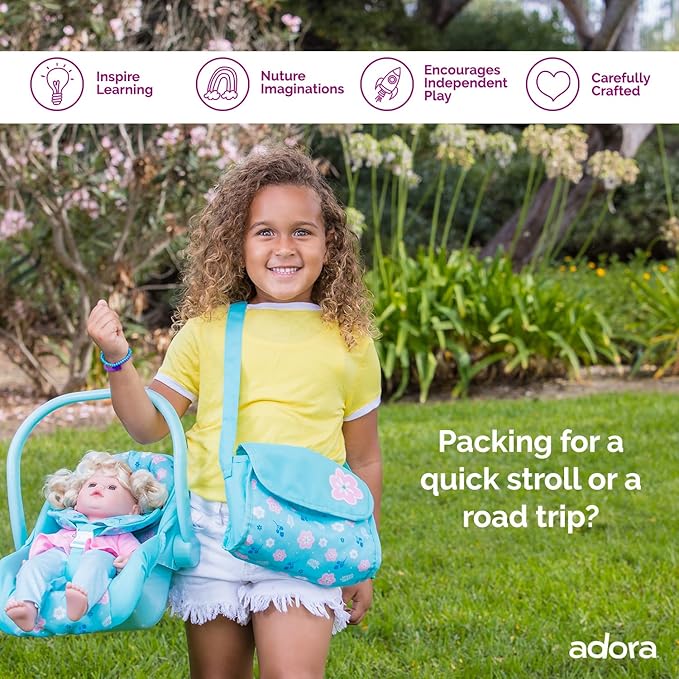 ADORA Baby Doll Diaper Bag with Sturdy Straps, includes Changing Mat and 2 Doll Diapers (Fits 13" Dolls) 3+ -