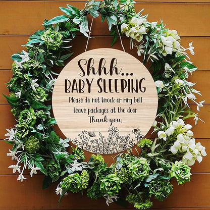Shhh... Baby Sleeping Hanging Sign Plaque, Do Not Knock Or Ring The Bell 12In