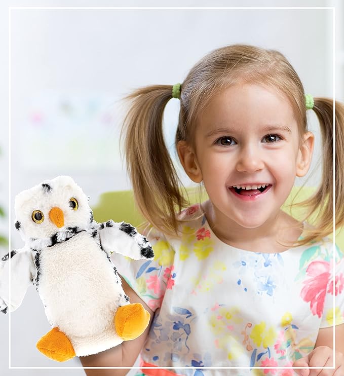 DolliBu White Owl Plush Hand Puppet for Kids - Soft Plush Stuffed Animal Hand Puppet Toy, Puppet Show Games Puppet Theaters for Kids