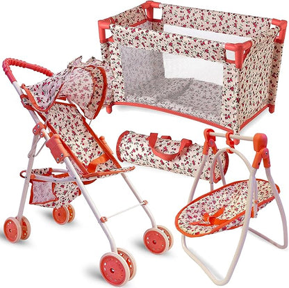 Baby Doll Accessories Set - 3-1 Baby Doll Furniture Set with Baby Doll Stroller, Baby Doll Crib 18” Doll 18" Dolls