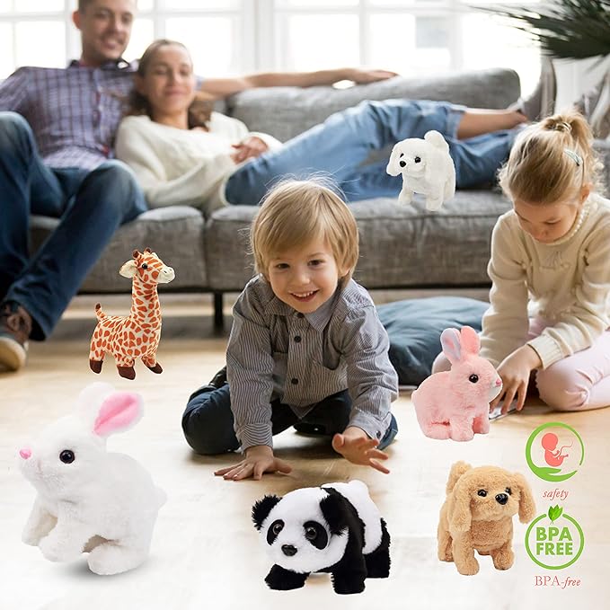 Hopearl Walking Dog Golden Retriever Interactive Electronic Pet Plush Toy Puppy Woof and Moving Animated Nodding Head Gifts for Toddlers Birthday, Brown 7''