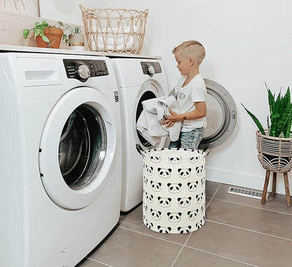 Round Panda Pattern Laundry Hamper Storage Basket Organizer Hamper Storage