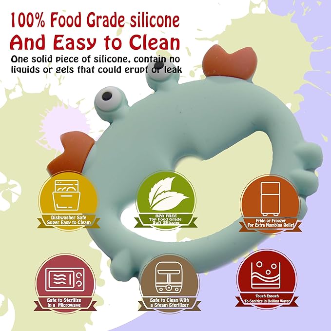Teething Toys 3-6 Months, Teethers for Babies 3-6 6-12 Months for Teething Relief 100% Silicone, 0-6 Months,bebe