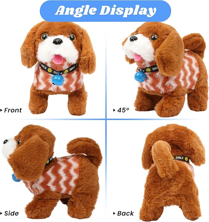 Hopearl Walking Dog Golden Retriever in Brown Vest Interactive Electronic Pet Plush Toy Puppy Woof and Moving Animated Nodding Head Gift for Toddlers Birthday, Brown 7''