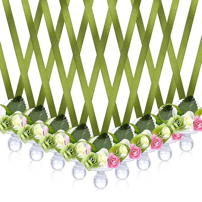 XunYee 48 Pcs Sage Green Baby Shower Pacifiers Necklace Acrylic