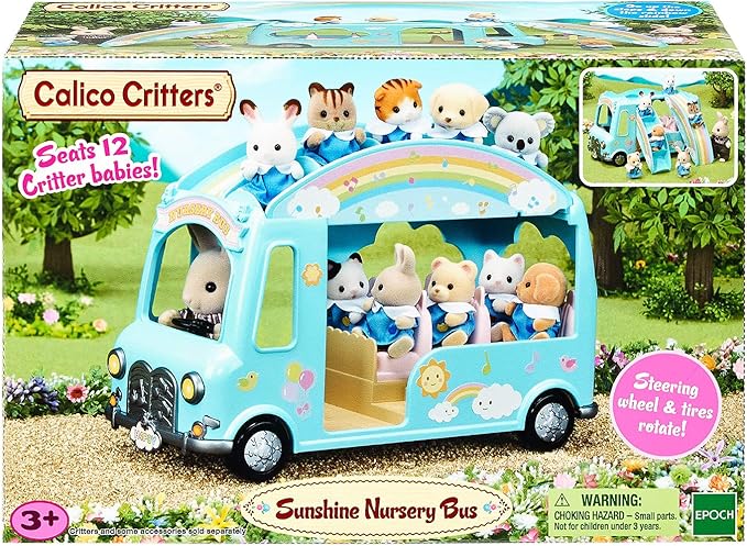 Calico Critters Sunshine Nursery Bus for Dolls, Toy Vehicle seats up to 12 collectible figures