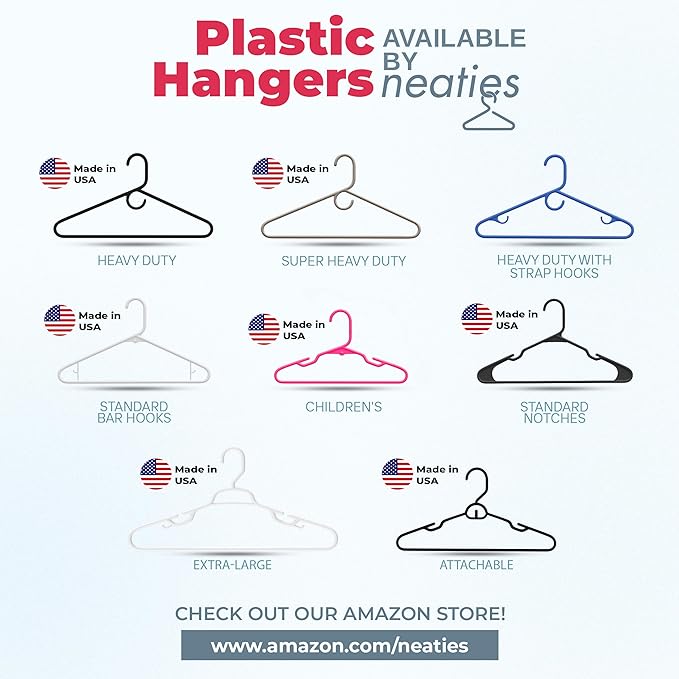 Made in USA Baby Hangers, Kids Hangers for Children's Clothes, Toddler Outfits and Clothing, 20 50 100 Pack Available, Kid Plastic Hanger for Closet and Nursery, Child Kid Hangars (20pk White)