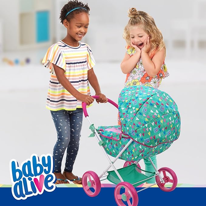 Baby Alive: Deluxe Classic Doll Pram - Green, Pink 18", Matching 3+