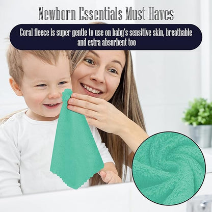 32 Pack Baby Washcloths - 10x10 Inch, Coral Fleece