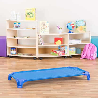 Sprogs Heavy-Duty Stackable 40"L Daycare Cots for Toddlers Ages 1 to 2, Stacking Preschool Classroom Toddler Cots for Sleeping, Resting, Naptime, Pack of 12, Blue