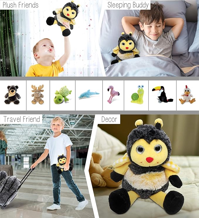 DolliBu Sitting Bee Plush - Super Soft Bee Insect Stuffed Animal, Cute Realistic Stuffed Animal Bee Plush Toy for Boys and Girls 7 Inches