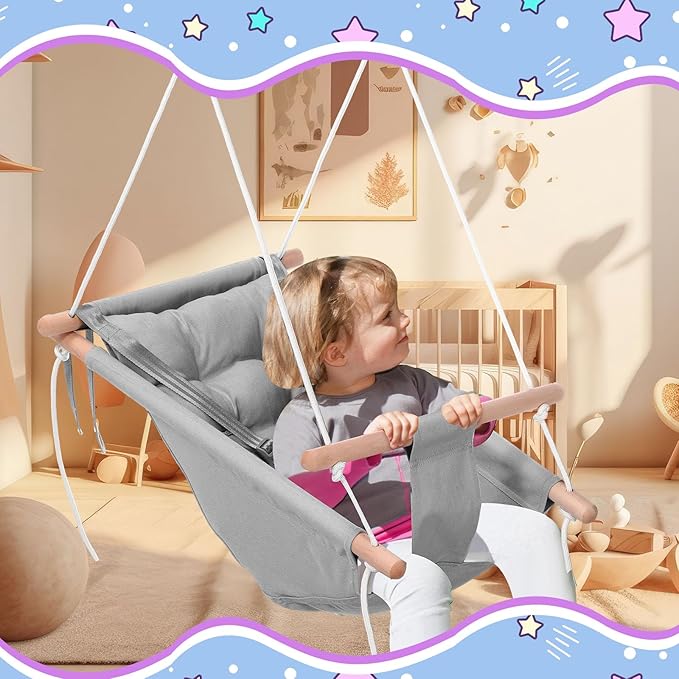 Thyle Baby Swing Seat Canvas Indoor and Outdoor Wooden Hanging