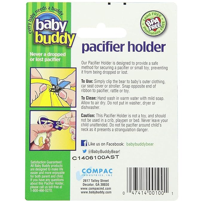 Baby Buddy Pacifier Clip Holder, Newborn Essential with Universal Fit for All Binky and Teether Brands 4+ Months, 2 Pack