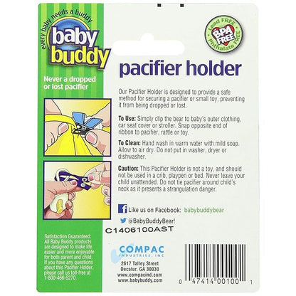 Baby Buddy Pacifier Clip Holder, Newborn Essential with Universal Fit for All Binky and Teether Brands 4+ Months, 2 Pack
