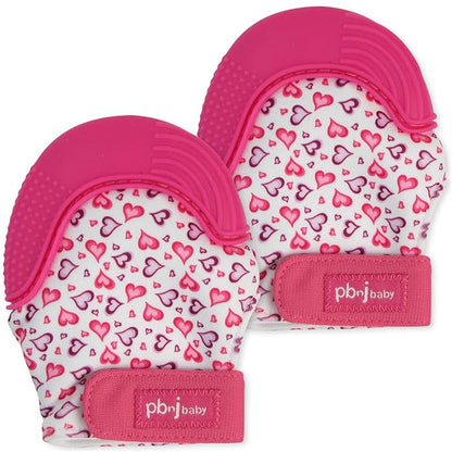 Silicone Infant Teething Mitten Teether Glove Mitt Toy - Heart 2pk