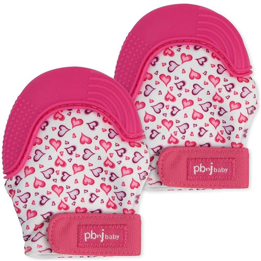 Silicone Infant Teething Mitten Teether Glove Mitt Toy - Heart 2pk