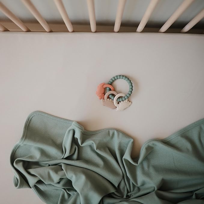 mushie Silicone Dino Teething Ring Toy