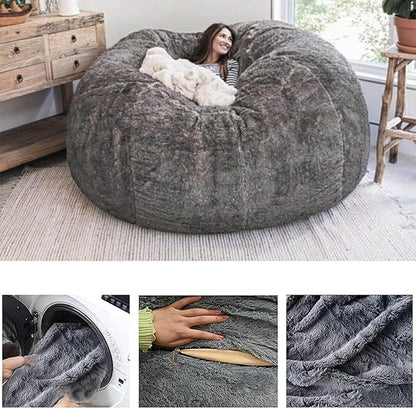 DELADOLA Bean Bag Cover(NO Filler,Cover ONLY) Big Bean Bag Storage Chair Bean Bag Sofa Chair Soft Fluffy Fur Portable Living Room Sofa Bed Cover (Dark Brown, 7FT)