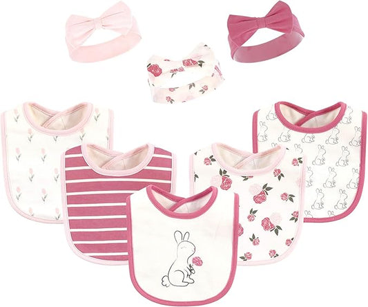 Hudson Baby Unisex BabyCotton Bib and Headband or Caps Set