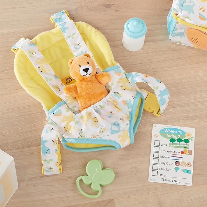 Melissa & Doug Mine to Love Carrier Play Set for Baby Dolls with Toy Bear, Bottle 14.25 x 8.25 x 2.5