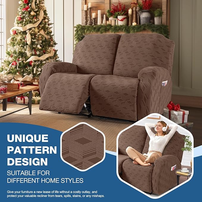 TAOCOCO Oversized Recliner Cover Stretch Recliner Chair Covers, Jacquard Reclining Chair Cover, Furniture Protector Sofa Slipcovers Couch Covers with Elastic Bottom for Kids, Pets(Brown)