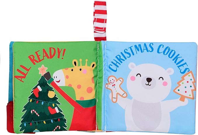 Baby Starters My First Christmas Soft, Crinkle Activity Book with Silicone Teether and Travel Strap (5 1/2
