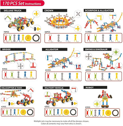 Kids Building Kit STEM Toys Building Blocks Toy Educational Construction 3-8 Best (STEM-170PCS)