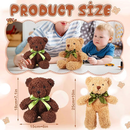 HyDren 6 Pcs Bears Bulk Stuffed Animal Small Bears Baby Shower Bears Plush Toys Employee Appreciation Easter Graduation Gifts(White, Brown