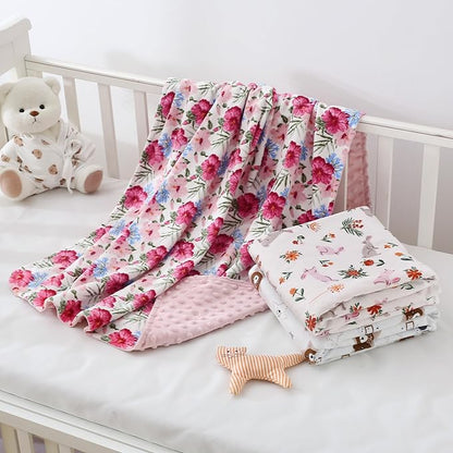 DaysU Silky Micro Soft Plush Baby Blankets for Girls with Print Pattern and Soothing Raised Dots, Double Layer Bed Throws for Baby Crib 30x40 Inches