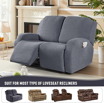 KinCam Recliner Covers, Stretch Reclining Chair Covers, Recliner Sofa Slipcovers Stripe Jacquard Recliner Couch Covers Furniture Protector Covers for Pet Kid (2XL Seater, Dark Gray)