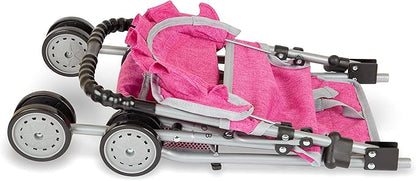 fash n kolor Doll Stroller with Basket, My First Denim Pink Foldable Baby Doll Umbrella Doll Stroller Fits Upto 18" Dolls 2 Free