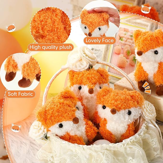 4 Pcs Baby Fox Stuffed Animal Plush Foxes Toys Small Fox Plushies Woodland Stuffed Animal Fox Doll Gifts for Boys Girls Nursery Home Bedroom Birthday Animal Theme Party Decors, 5 Inch