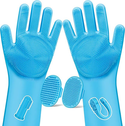 6PCS Pet Grooming Kit | Dog Washing Gloves | Dog Bath Brush | Dog Bath Gloves | Dog Shampoo Brush | Pet Grooming Gloves | Cat Bathing Supplies | Dog Bath Supplies (Light Blue)