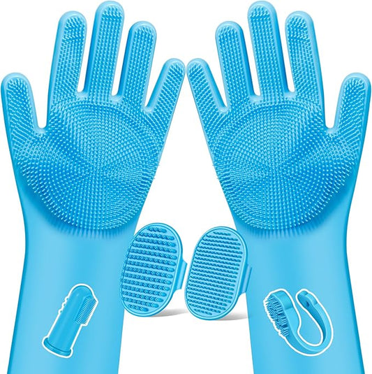 6PCS Pet Grooming Kit | Dog Washing Gloves | Dog Bath Brush | Dog Bath Gloves | Dog Shampoo Brush | Pet Grooming Gloves | Cat Bathing Supplies | Dog Bath Supplies (Light Blue)