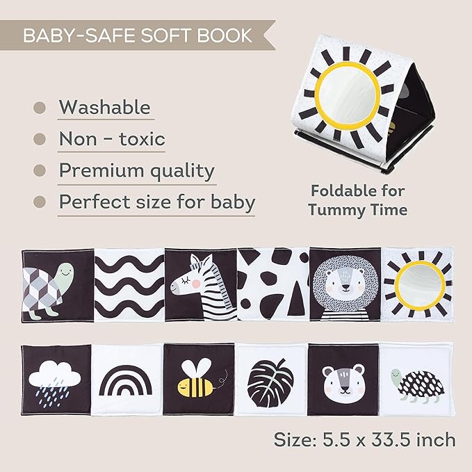 Taf Toys Newborn Soft Activity Book Black & White High 0-12 Months