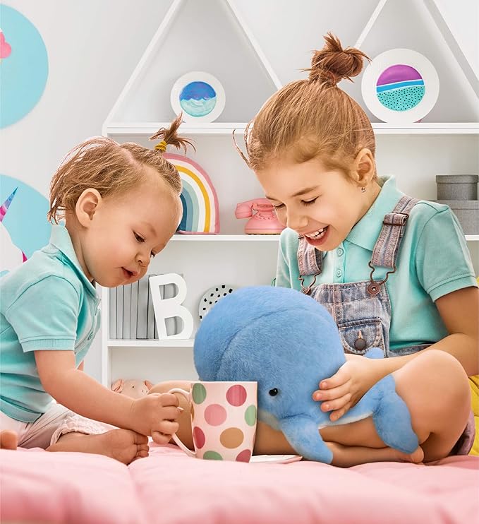 DolliBu Plush Whale Stuffed Animal - Soft Huggable Blue Whale, Adorable Playtime Whale Plush Toy 13 Inches