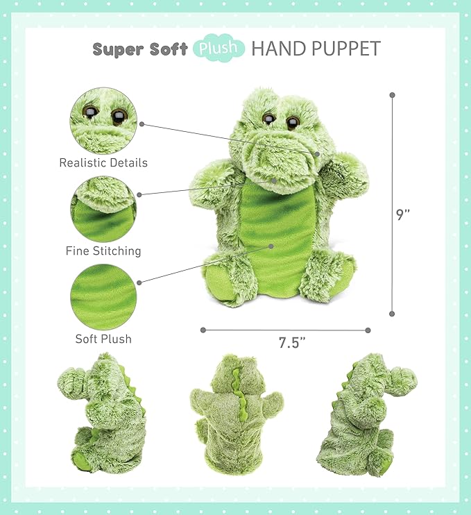 DolliBu Alligator Plush Hand Puppet For Kids - Soft Plush
