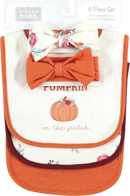 Hudson Baby Unisex BabyCotton Bib and Headband or Caps Set
