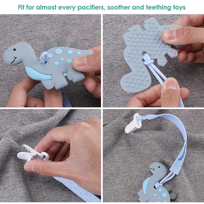 4-Pack Silicone Pacifier Clips with One-Piece Beads for Baby Boys and Girls - Flexible and Rust-Free Holders for Teething Relief and Baby Essentials, Safe for Newborns (Flat