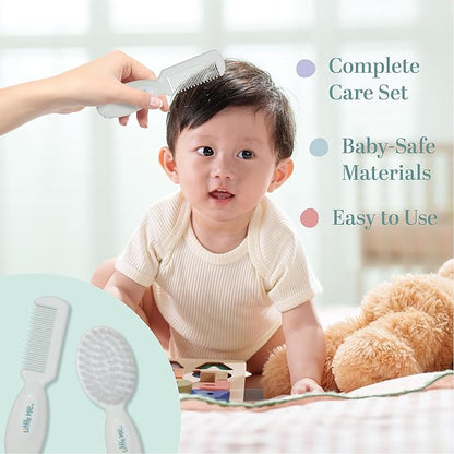 Little Me Baby Grooming Set - 8 Piece Essential Kit with Brush, Comb, Nail Clippers, Nail File, Toothbrush, Safety Swabs, and Travel Zipper Pouch - Baby Grooming Tools