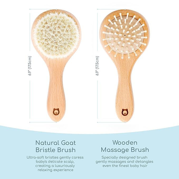 Baby Wooden Hair Brush Set - Premium Baby Brushes - Soft Natural Bristles - Organic Baby Products - Perfect Baby Registry Gift - Cradle Cap Brush - Newborns & Toddlers