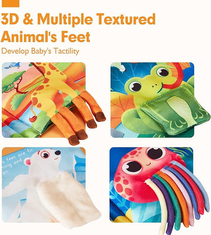hahaland Baby Books 0-6 Months - 2 PCS Sensory Montessori Toys for Babies 0-6 Months with Crinkle Squeaky Sounds, Mirrors