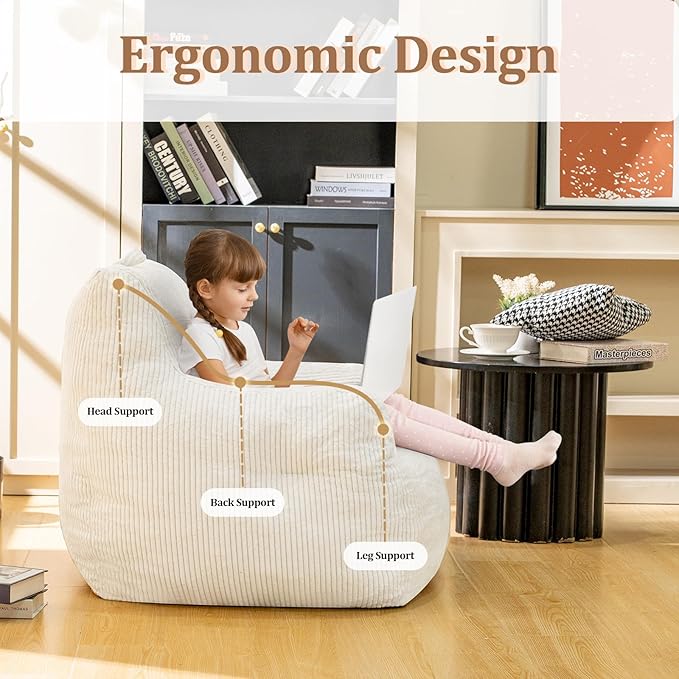 Bean Bag Chair, Faux Fur Bean Bag Chair for Adults, Fluffy and Comfy Bean Bag Chair with Filler, Big Bean Bag Sofa Chair for Reading, Gaming (Beige, Small)