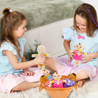 Basket of Babies Plush Dolls, 8" Plush Diversity Baby Dolls- 6 Piece